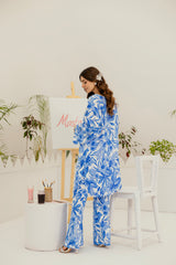 Floral embroidered motifs on sleeves with bell bottoms